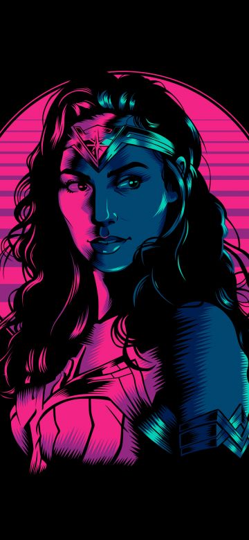 Wonder Woman 1984, Wonder Woman, Fan Art, Black background, Neon, 5K, Diana Prince