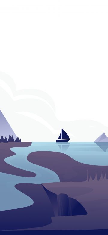 Sailing boat, River, Mountains, Minimal art, Landscape, Illustration, 5K, 8K