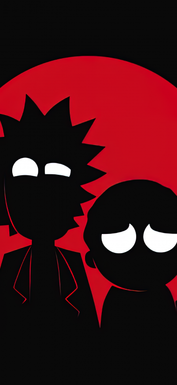 Rick and Morty, AMOLED, Rick Sanchez, Morty Smith, Silhouette, Black background, 5K, Simple