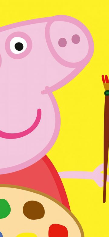 Peppa Pig, TV show, Cartoon, Yellow background, Paint brush, 5K