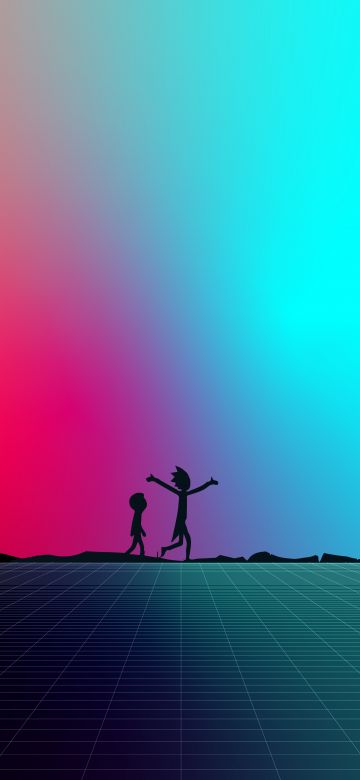 Rick and Morty, Minimalist, Rick Sanchez, Morty Smith, 8K, 5K, Gradient background, Silhouette, Colorful background, Simple