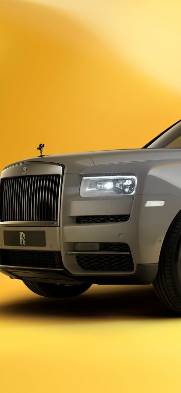 Rolls-Royce Cullinan, Tempest Grey, Orange background, 5K, 8K