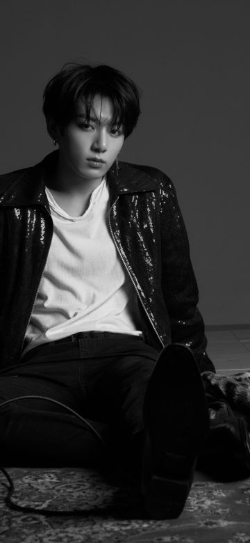 Jungkook, Monochrome, BTS, South Korean Singer, Black and White