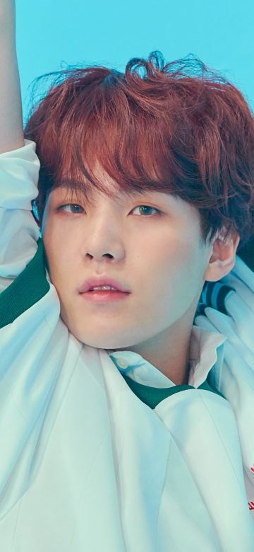 Suga, BTS, South Korean rapper, Cyan background