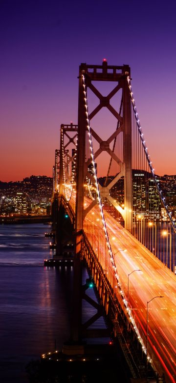 Golden Gate Bridge, 8K, Suspension bridge, San Francisco, California, Cityscape, Skyline, Night City, Twilight, 5K