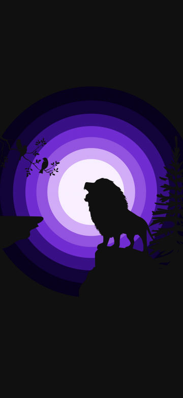 Lion, Silhouette, Roaring, Moon, Night, Purple, Simple