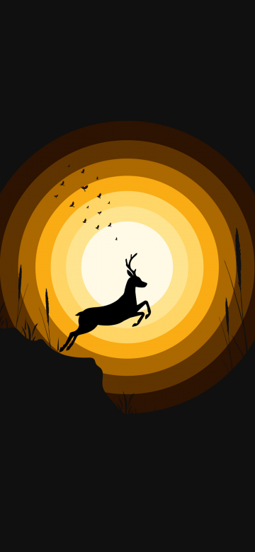 Deer, Silhouette, Sun, Dark background, Simple