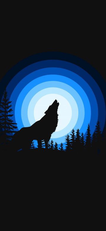 Wolf, Howling, Silhouette, Black background, Blue, Simple