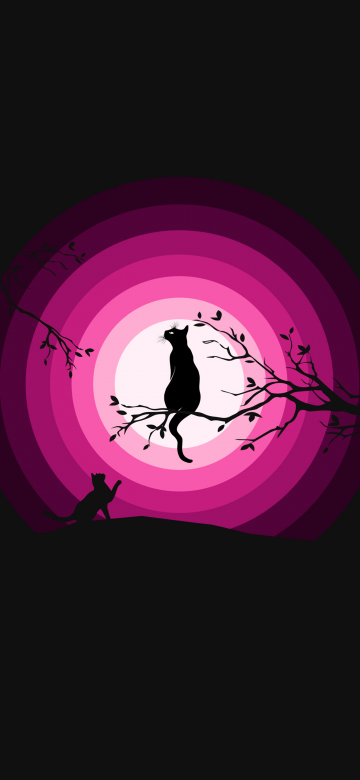 Cats, Moon, Pink, Silhouette, Black background, Simple