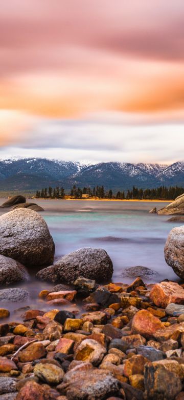 Lake Tahoe, Sierra Nevada mountains, Rocks, Landscape, 5K