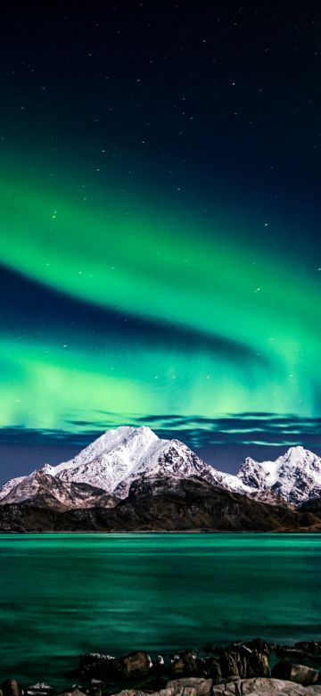 Northern Lights, Mountains, Norway, Night sky, Aurora sky, 5K