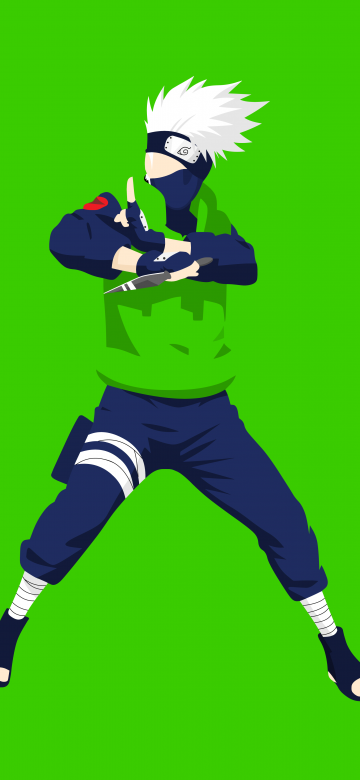 Kakashi Hatake, Naruto, Minimal art, Green background, 5K, 8K