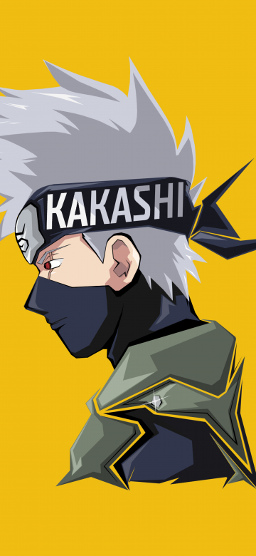 Kakashi Hatake, Illustration, Naruto, Minimal art, Yellow background, 5K, 8K