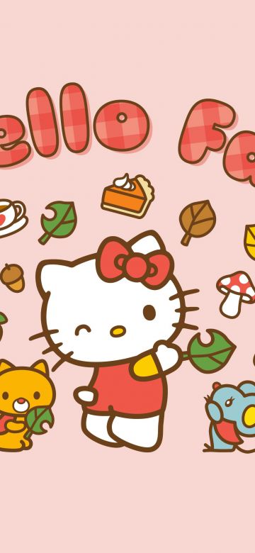 Hello Fall, Hello Kitty background, Pastel pink, 5K