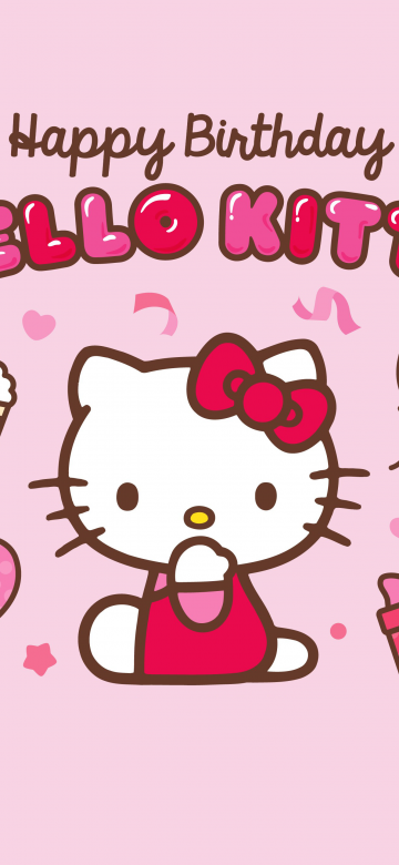 Happy Birthday, Hello Kitty background, Pink background, 5K, Sanrio, Pink text