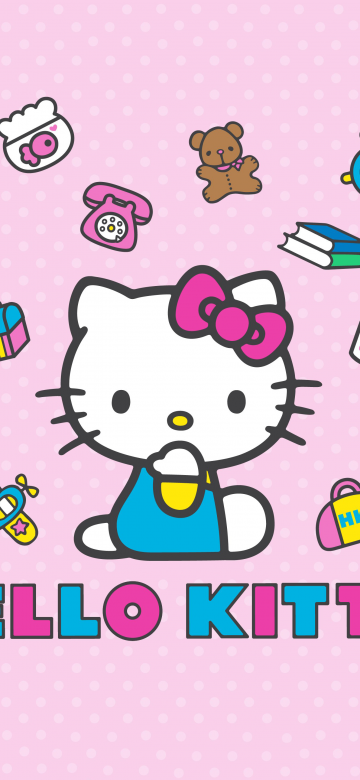 Hello Kitty, Pink background, Pink polka dot background, 5K, Sanrio