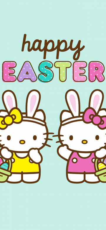 Happy Easter, Cute hello kitties, Pastel background, 5K, Hello Kitty background, Sanrio