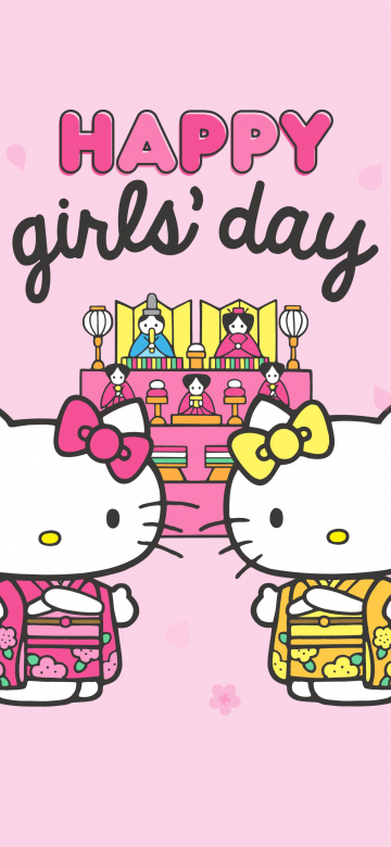 Happy girls day, Hello Kitty background, Pink background, 5K, Sanrio