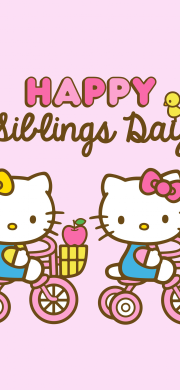 Happy Siblings Day, Hello Kitty background, Cute hello kitties, Pink background, Sanrio