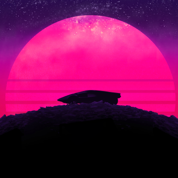 Neon background, Sunset, Sports cars, Synthwave, Pink background