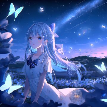 Anime girl, Dream, Lonely, Butterflies, Surreal, 5K, Beautiful