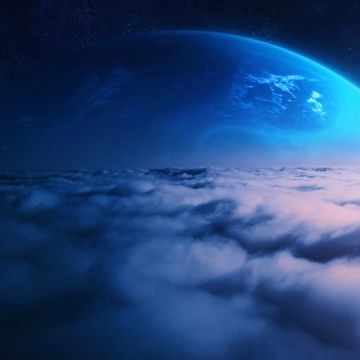 Planet, Above clouds, Blue planet, Blue Sky