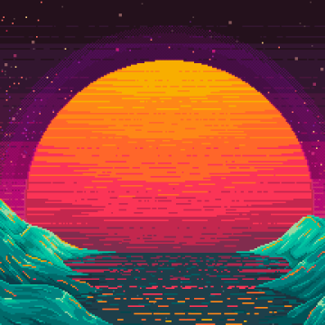 Sun, Dawn, Valley, Pixel art, Sunset, Outrun