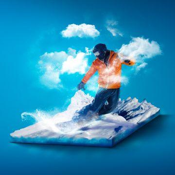 Snowboarding, Surreal, Blue background