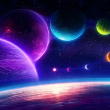 Planets, Colorful Sky, Surreal, Stars, Colorful background, Aesthetic