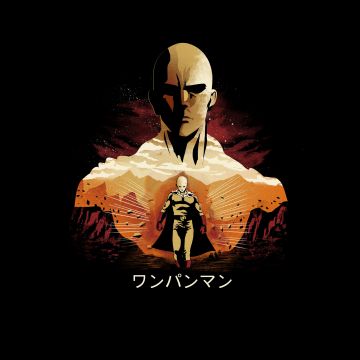 Saitama, Artwork, One Punch Man, AMOLED, Black background