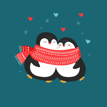 Cute couple, Penguin couple, Cute Christmas, Love hearts, Kawaii couple