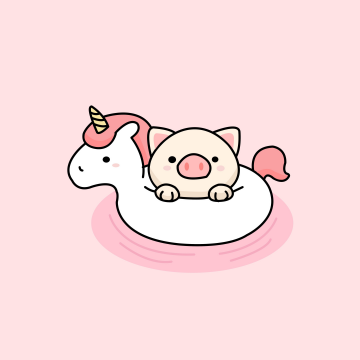 Kawaii unicorn, Cute unicorn, Kawaii pig, Pink background, Cartoon