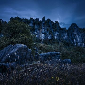 Cliff, Night, Rocks, Piopio, New Zealand