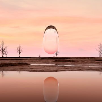 Surreal, Sunset, Reflection, 3D, Glass, 5K, Dusk