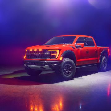Ford F-150 Raptor, Pickup truck, 5K, 8K, Neon background
