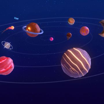 Windows 11 22H2, Solar system, Planets, Outer space, Blue background, Blue aesthetic, Dark theme, Stock