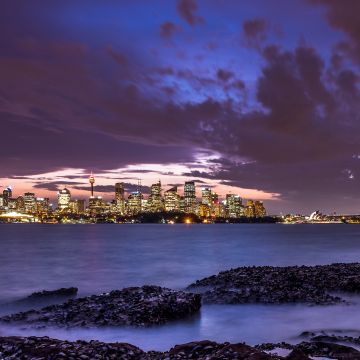 Sydney, Cityscape, Australia, Dusk, City lights, Night City, Sydney Harbour, 5K