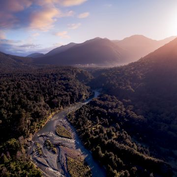 Fiordland National Park, Mountains, Sunrise, Forest, River, New Zealand