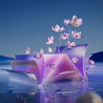 Floral designs, Surreal, Blue background, Microsoft Edge, Aesthetic