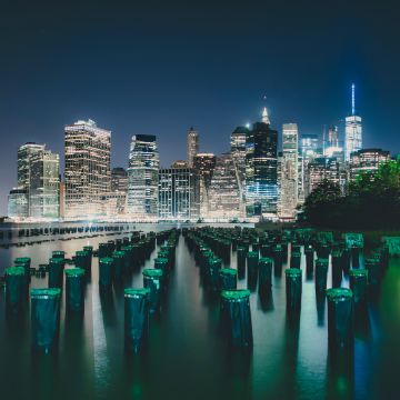 New York City, Manhattan Skyline, Skyline, Night, Illuminated, City lights, Urban, Cityscape, 5K, 8K