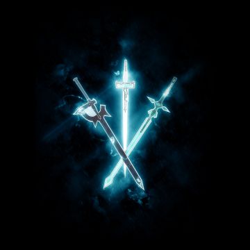 Sword Art Online, Elucidator sword, Dark Repulser sword, SAO, Dark background, Kirito swords, 5K
