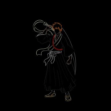 Ichigo Kurosaki, Black background, 5K, Bleach, Minimalist, Simple