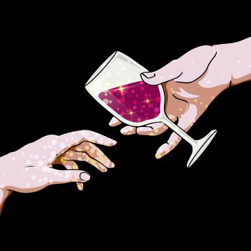 Pink wine, Hands together, Cheerful, Baddie, Black background, Aesthetic, Attitude, Confident, Bold, Fearless, Edgy