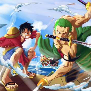 Monkey D. Luffy, Roronoa Zoro, One Piece, Three Sword Style