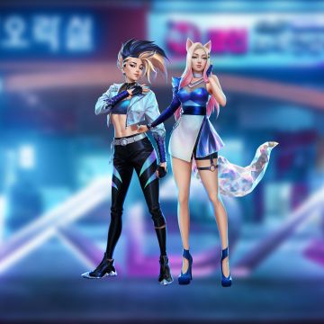 Ahri, KDA Akali, K-pop, Neon background, League of Legends, 5K, 8K