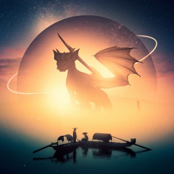 Dragon, Boats, Planet, Surreal