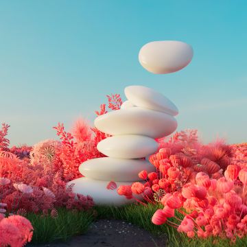 3D Render, Landscape, Surreal, Pebbles, 3D background