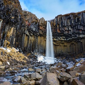 Svartifoss waterfall, Vatnajökull National Park, Lava columns, Rocks, Iceland