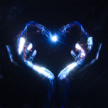 Love heart, Hands together, Surreal, Energy, Dark background