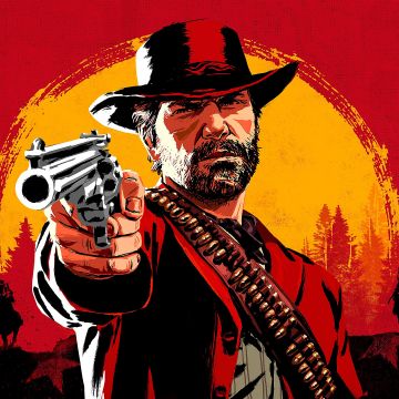 Arthur Morgan, RDR2, Rockstar Games, Red background, Red Dead Redemption 2